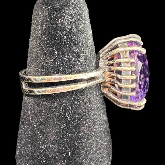 Ring Size 6 Amethyst Faceted 15 mm x 15 mm 5.018 Carats Sterling Silver 925 Vint - Picture 4 of 8